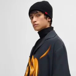 Caps-Hats*Hugo Xush Logo Label Beanie in Black