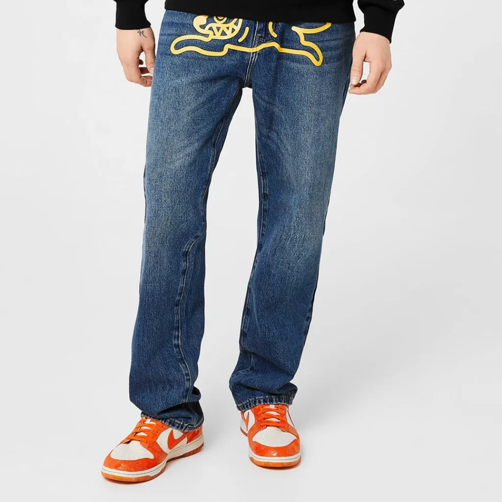 Jeans*Icecream Dog Five Pocket Design Jeans in Blue