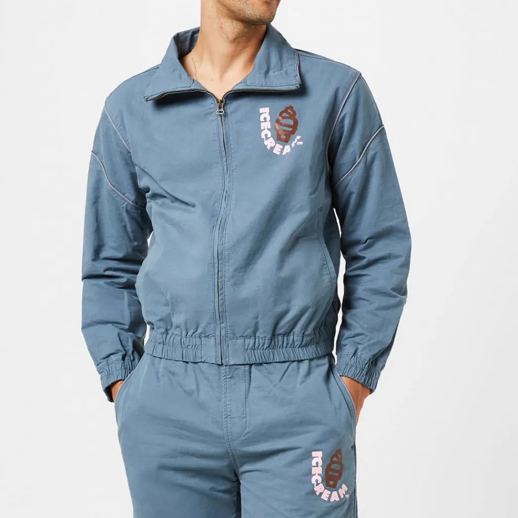 Tracksuits*Icecream Regular Fit Mock Neck Athletic Sweatshirt in Blue