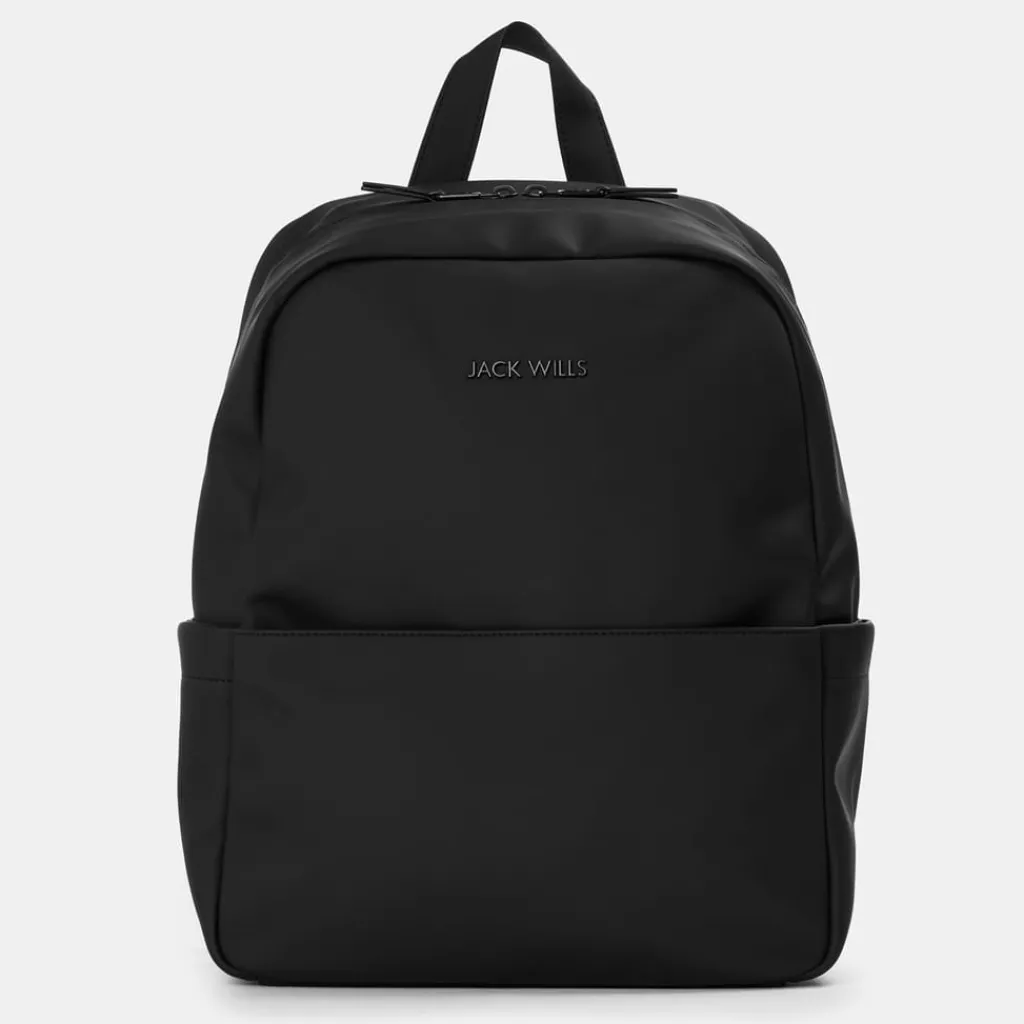 Bags*Jack Wills Black Coated Backpack with Logo in Black