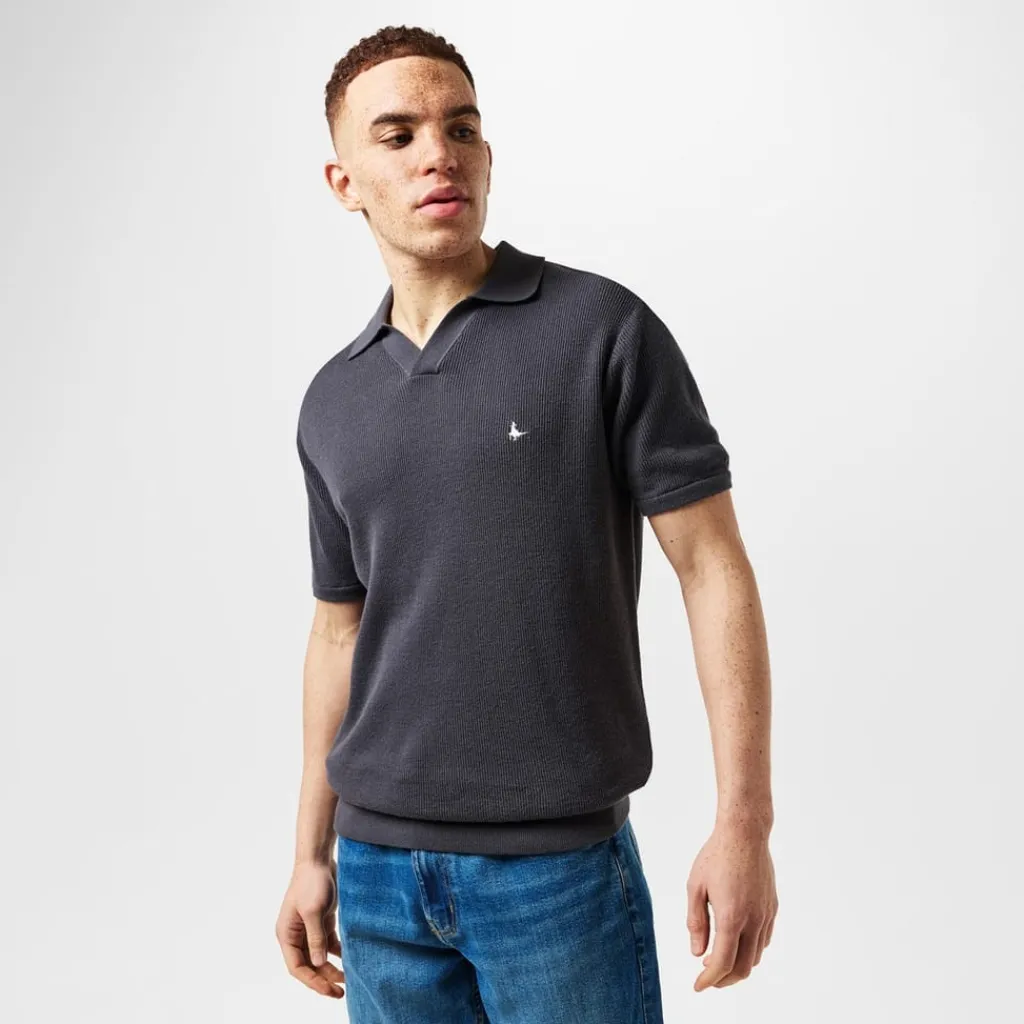 Polo Shirts*Jack Wills Knit Regular Fit Polo Shirt in Grey