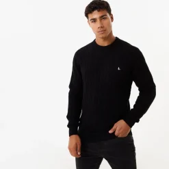 Knitwear*Jack Wills Marlow Merino Wool Blend Cable Knitted Jumper in Black