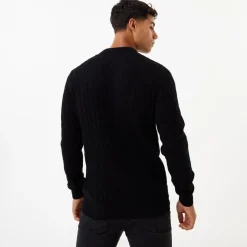 Knitwear*Jack Wills Marlow Merino Wool Blend Cable Knitted Jumper in Black