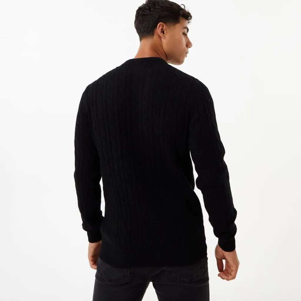 Knitwear*Jack Wills Marlow Merino Wool Blend Cable Knitted Jumper in Black