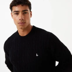 Knitwear*Jack Wills Marlow Merino Wool Blend Cable Knitted Jumper in Black