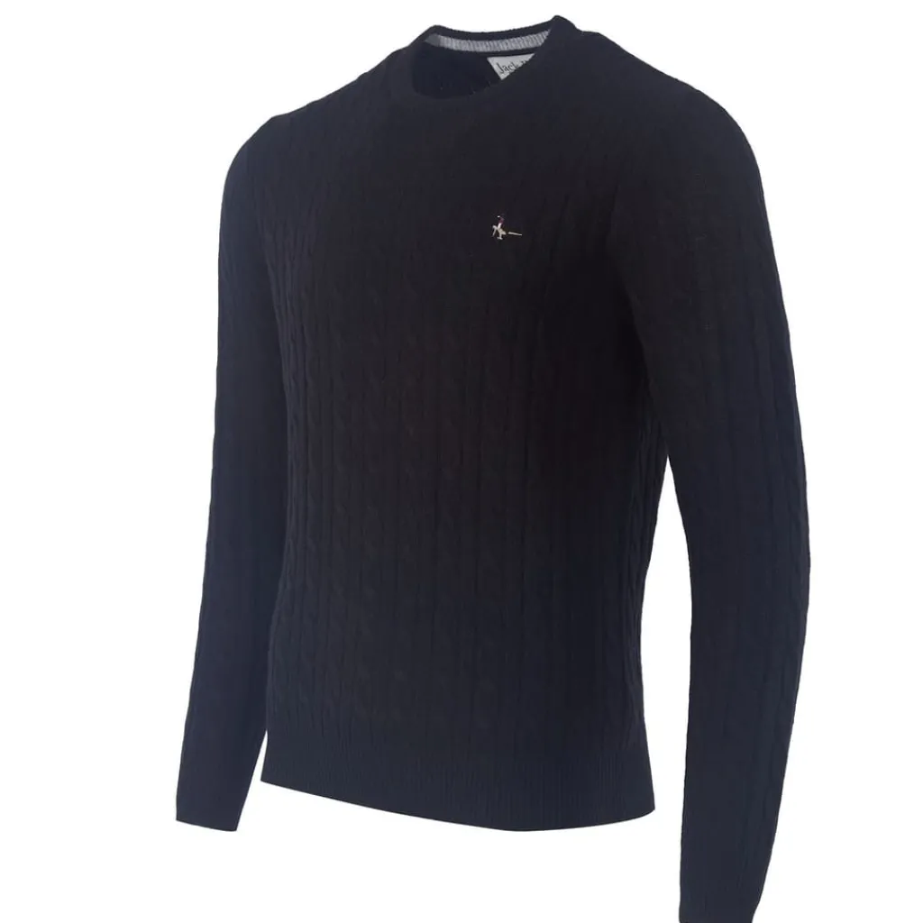 Knitwear*Jack Wills Marlow Merino Wool Blend Cable Knitted Jumper in Black