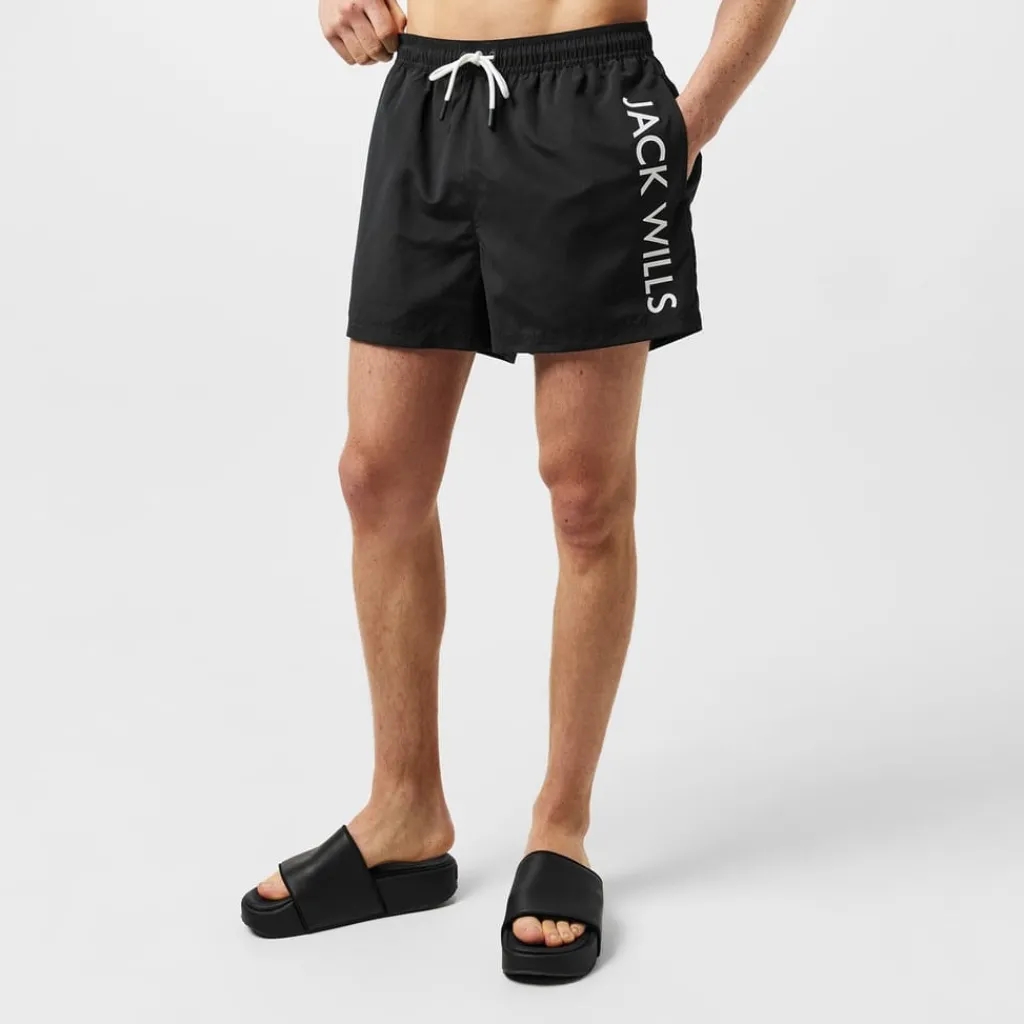 Shorts*Jack Wills Mens Logo Swim Shorts in Black