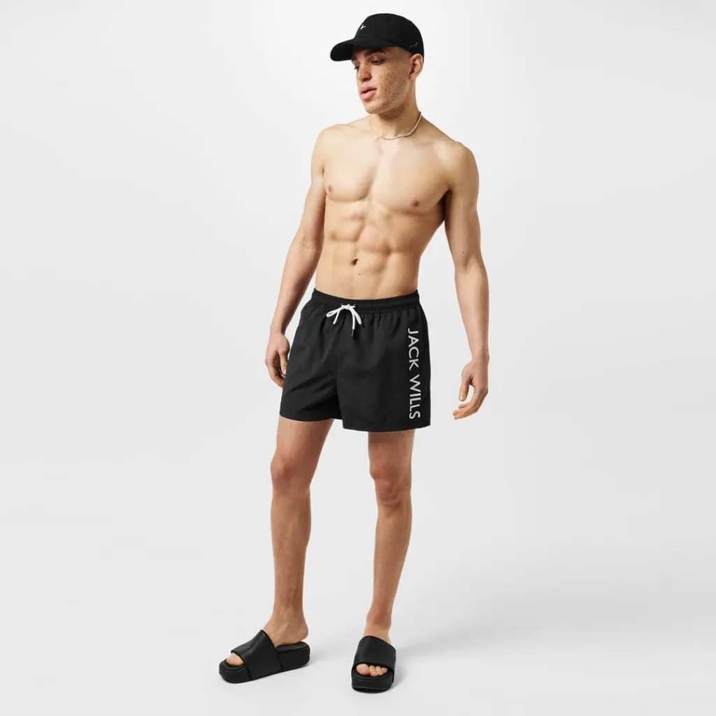 Shorts*Jack Wills Mens Logo Swim Shorts in Black