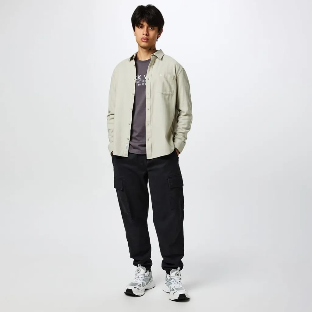 Shirts*Jack Wills Mens Plain Flannel Shirt in Beige