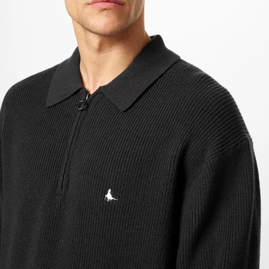 Knitwear*Jack Wills Quarter Zip Rib Sweater in Black