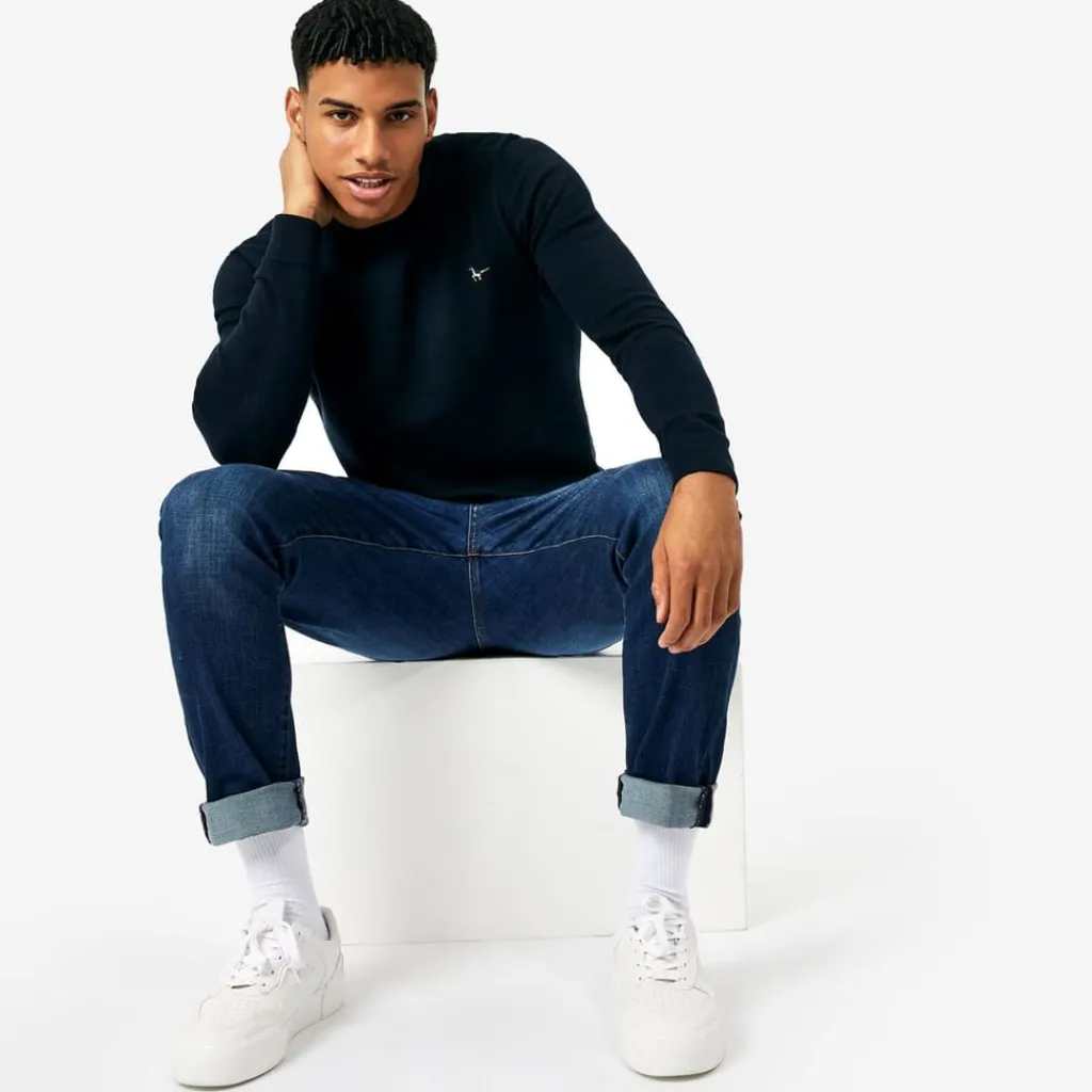 Knitwear*Jack Wills Seabourne Crew Neck Logo Jumper in Blue