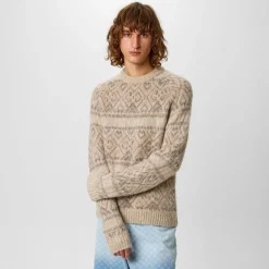 Knitwear*Jack Wills Tonal Jacquard Crew Sweater in Beige