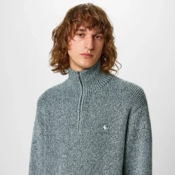 Knitwear*Jack Wills Two Tone Quarter Zip Jumper in Green