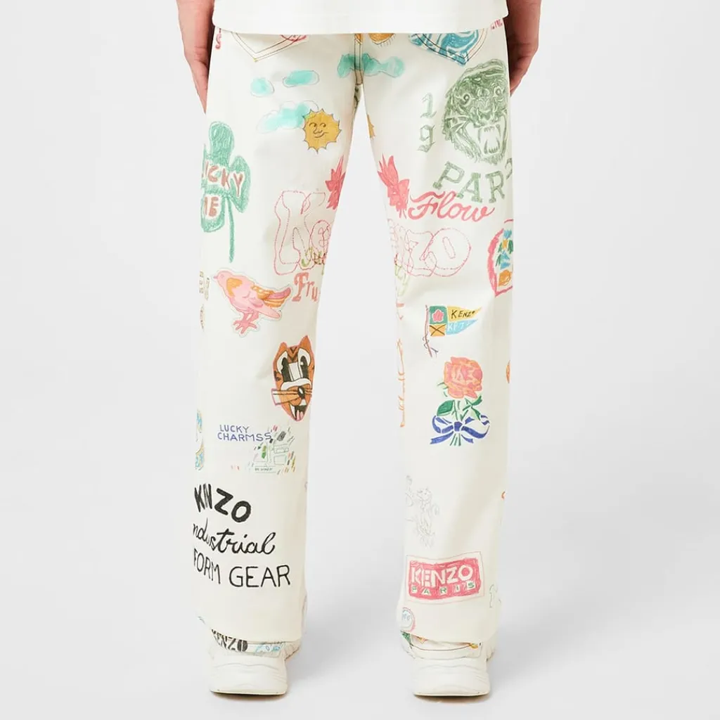 Jeans*Kenzo Drawn Graphic Print Straight Leg Jeans in Multi