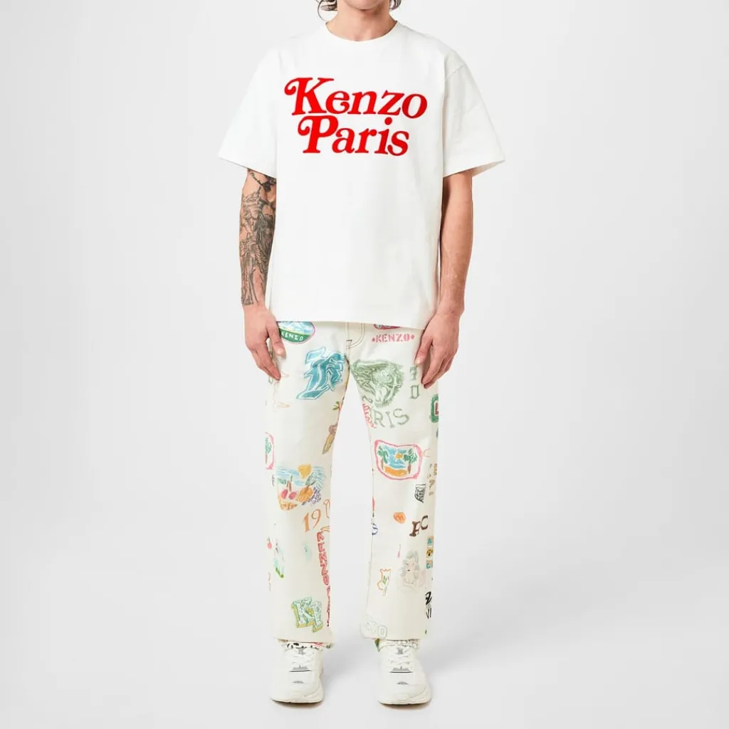 Jeans*Kenzo Drawn Graphic Print Straight Leg Jeans in Multi