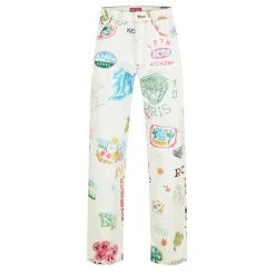 Jeans*Kenzo Drawn Graphic Print Straight Leg Jeans in Multi