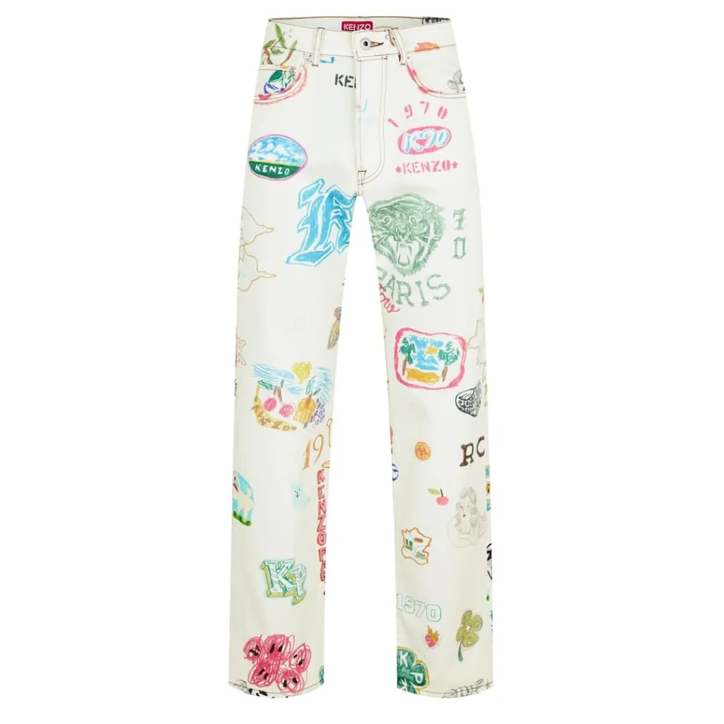 Jeans*Kenzo Drawn Graphic Print Straight Leg Jeans in Multi