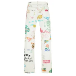 Jeans*Kenzo Drawn Graphic Print Straight Leg Jeans in Multi