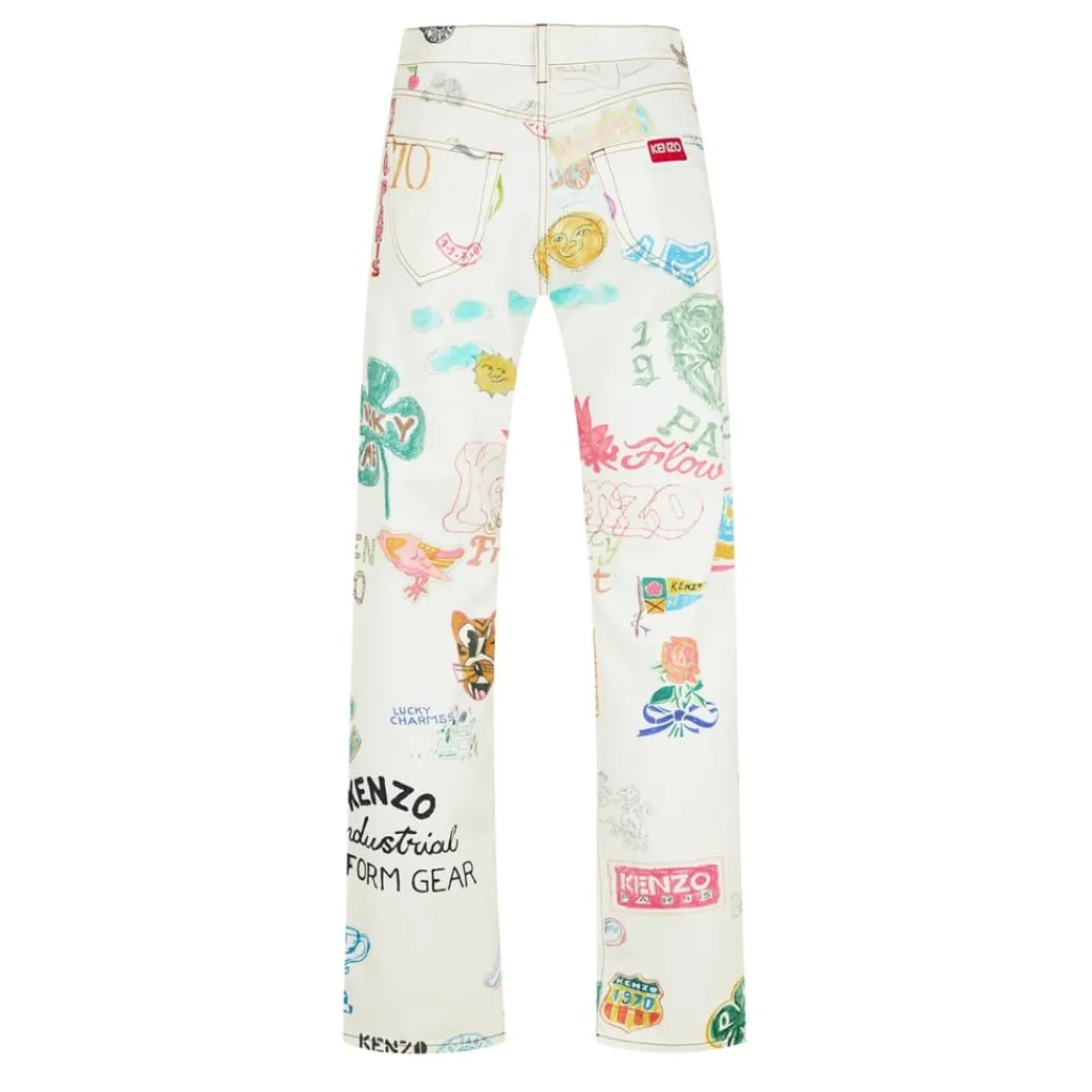 Jeans*Kenzo Drawn Graphic Print Straight Leg Jeans in Multi