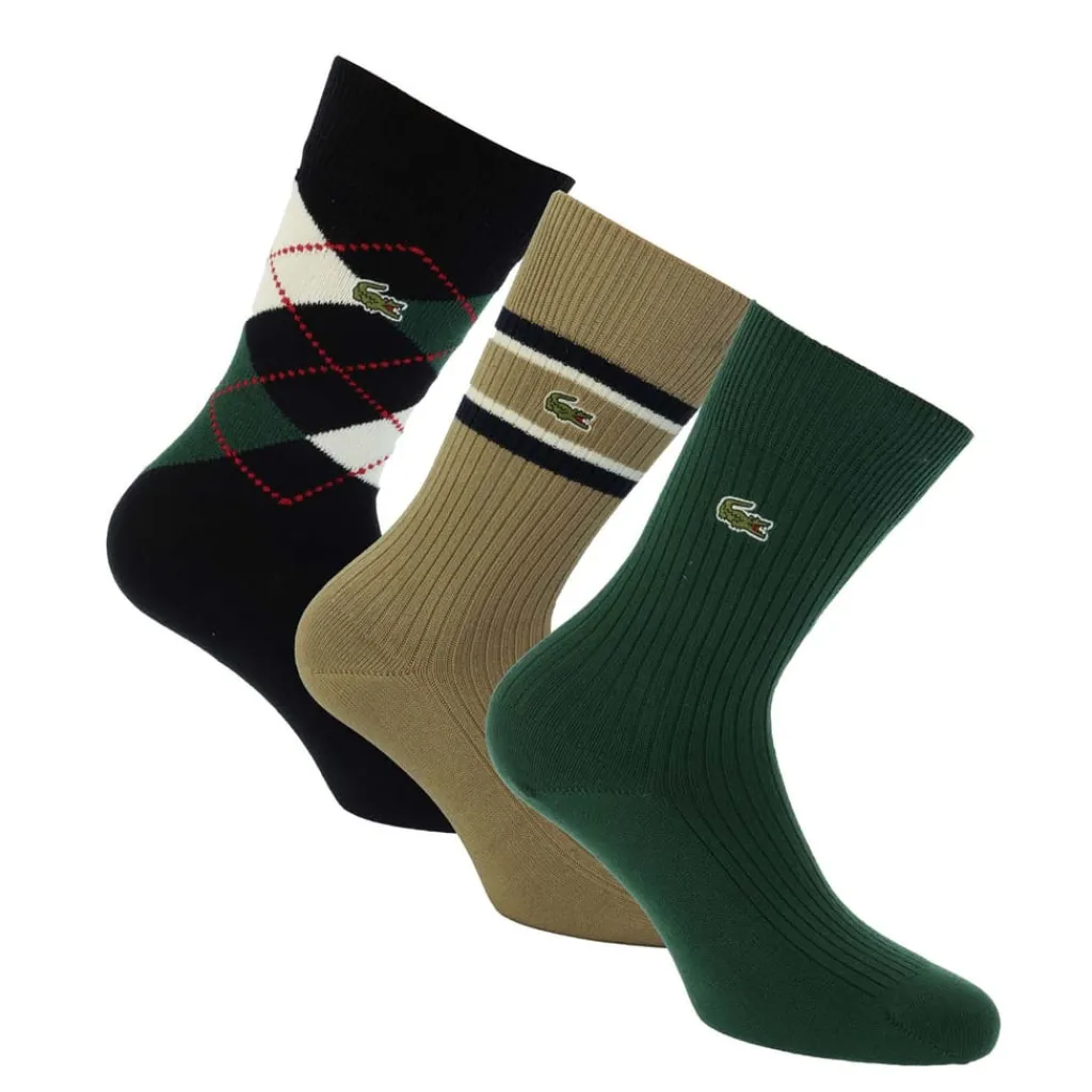 Underwear And Socks*Lacoste 3 Pack of Cotton Socks in Green