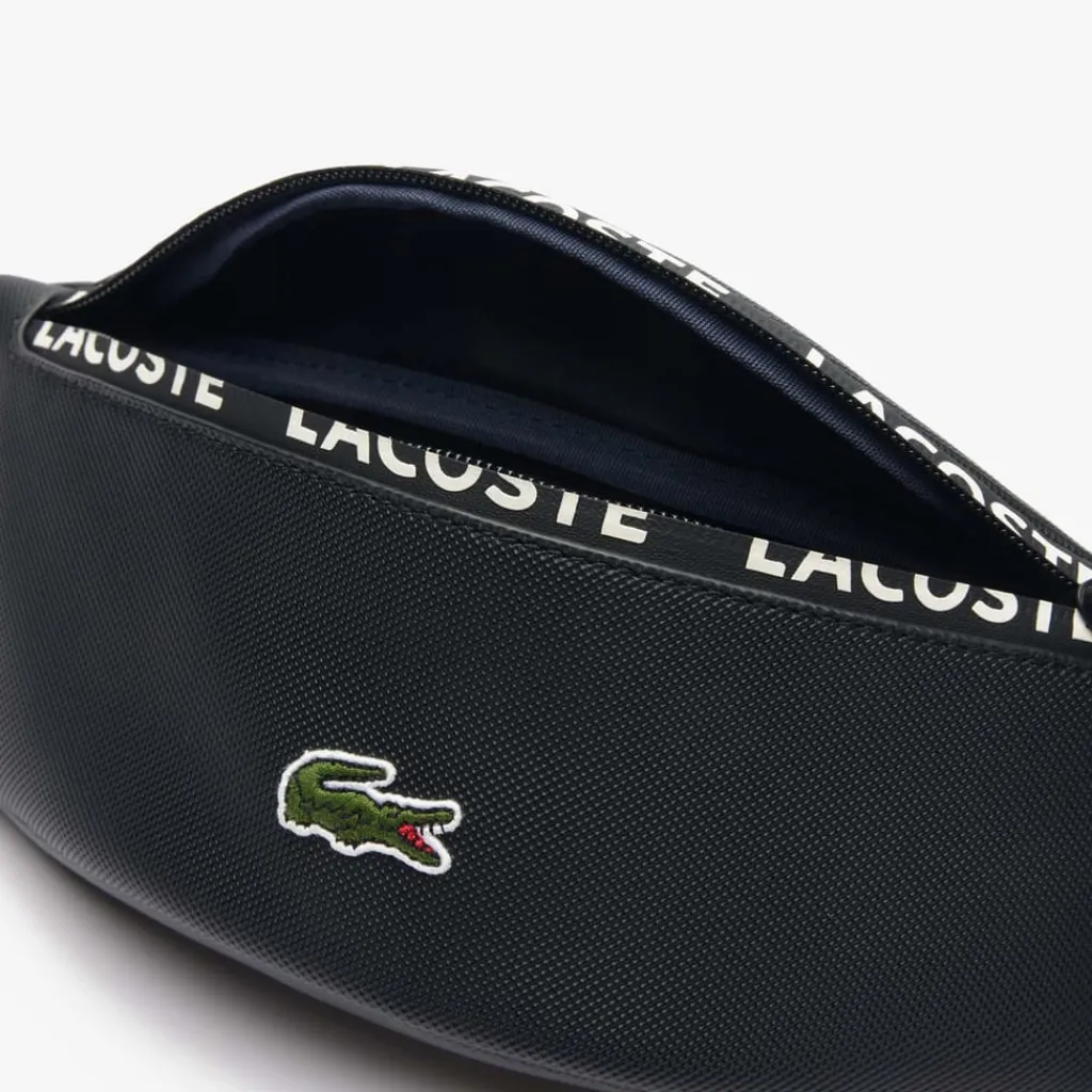 Bags*Lacoste Canvas LCST Logo Stripe Banana Bag in Black