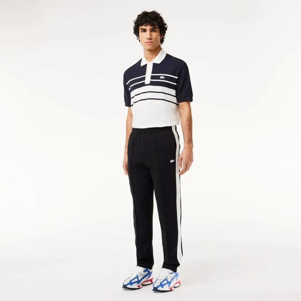 Trousers*Lacoste Collared Neck Short Sleeve Shirt Jogger Suit in Black