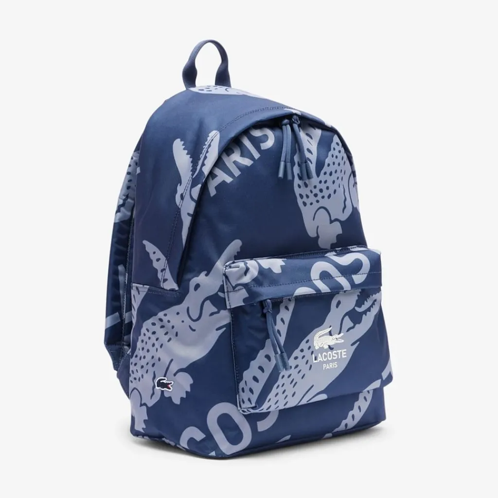 Bags*Lacoste Crocodile Print Backpack in Blue
