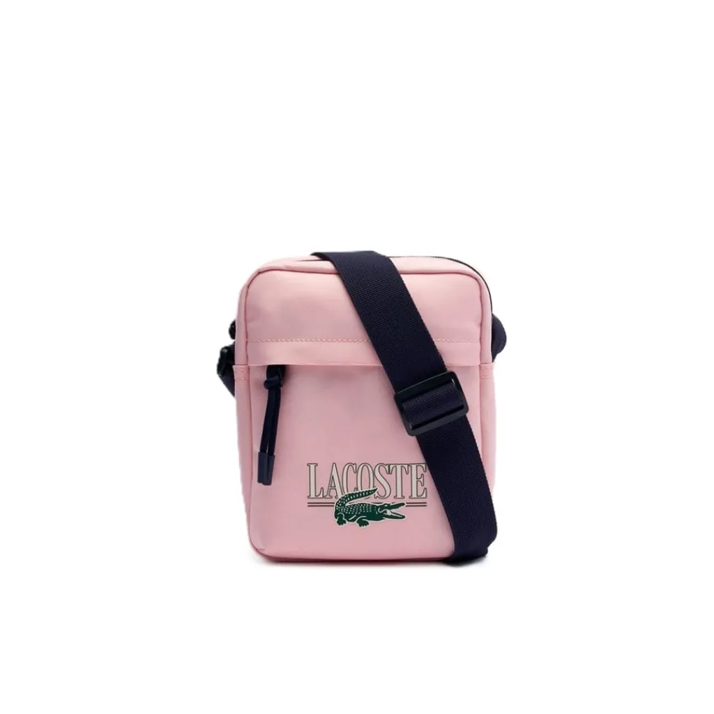 Bags*Lacoste Crocodile Print Cross Body Bag in Pink