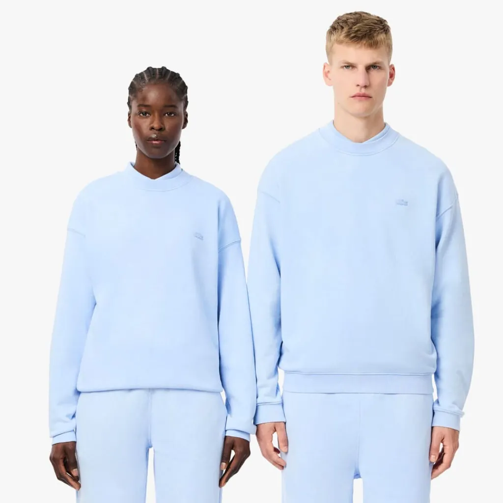 Sweatshirts*Lacoste Loose Fit Washed Effect Fleece Sweatshirt in Light Blue