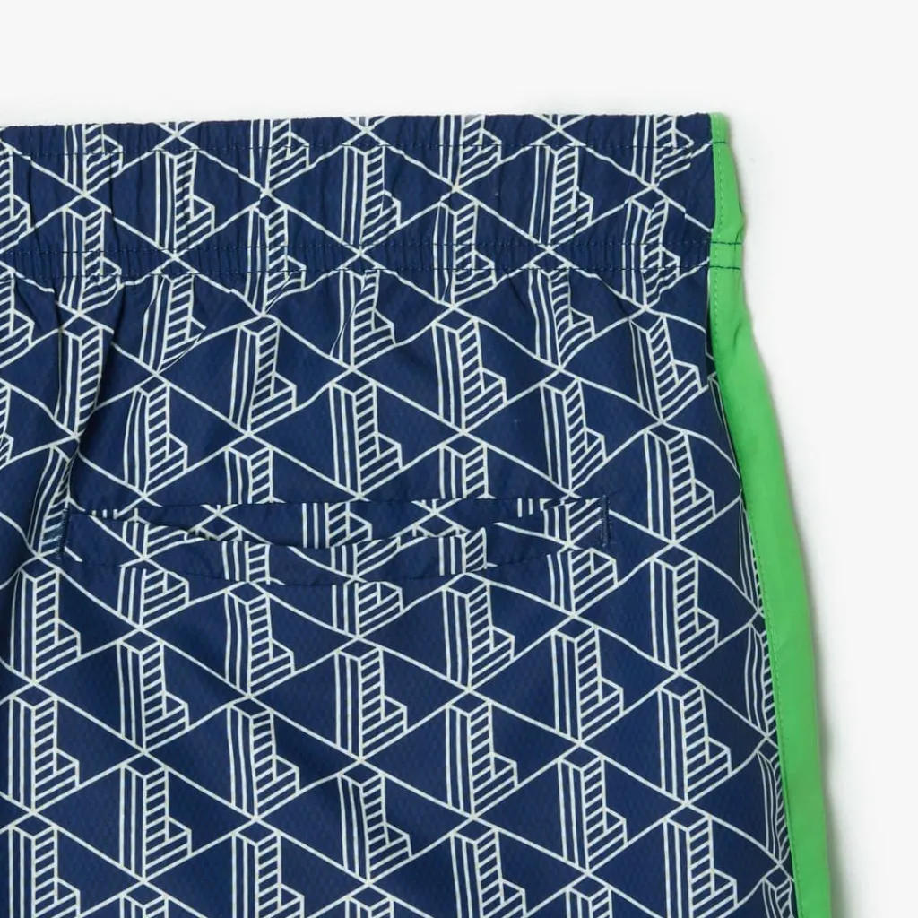 Shorts*Lacoste Mid Length Monogram Print Swim Trunks in Multi colour