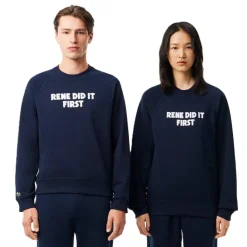 Knitwear*Lacoste Regular Fit Crew Neck Lettering Sweater in Blue