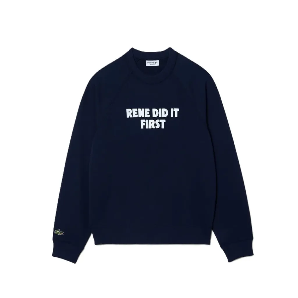 Knitwear*Lacoste Regular Fit Crew Neck Lettering Sweater in Blue