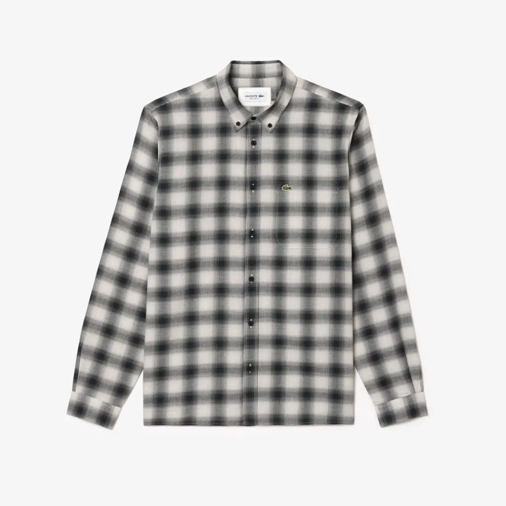 Shirts*Lacoste Regular Fit Flannel Shirt in Black-White