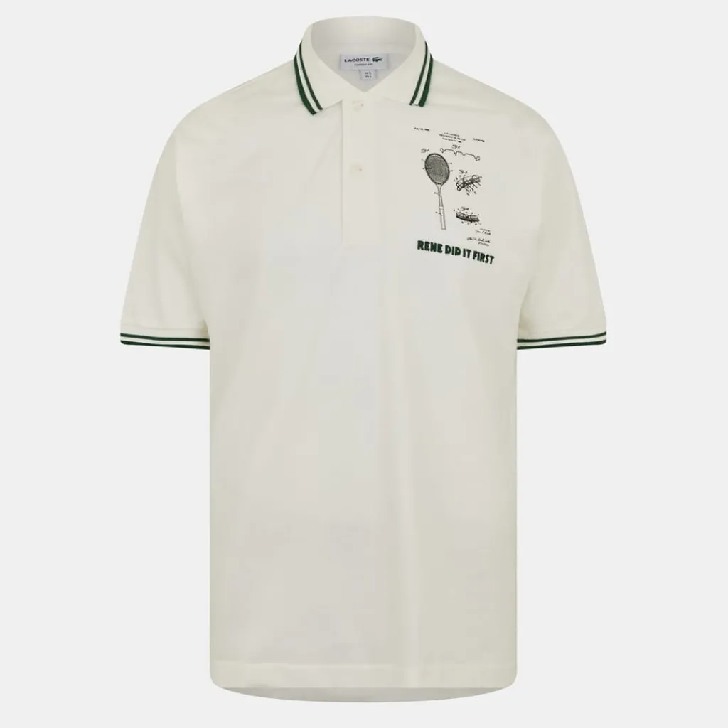 Polo Shirts*Lacoste Regular Fit Lettering Polo Shirt in Cream