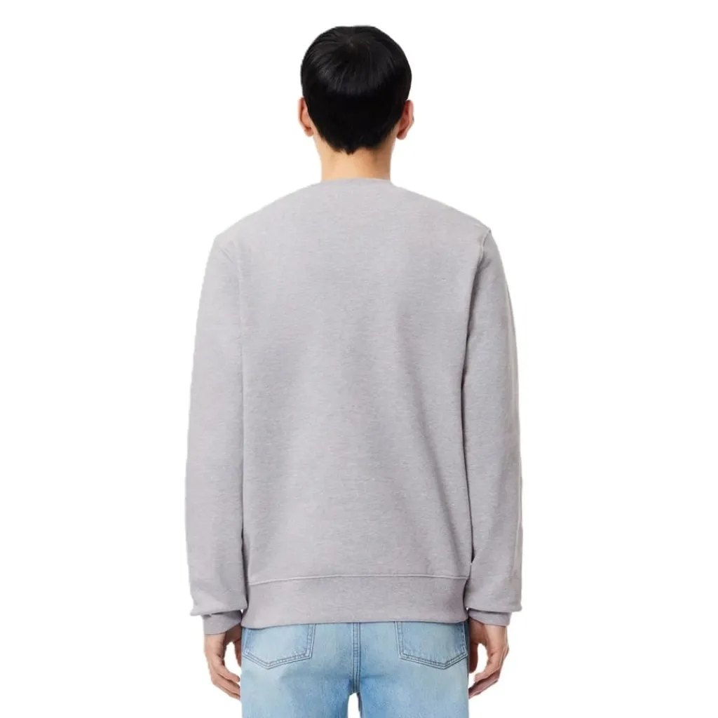 Knitwear*Lacoste Ribbed Cuff Lettering Crew Neck Sweater in Grey