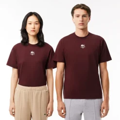 T-Shirts And Vests*Lacoste Signature Print Cotton T-Shirt in red maroon
