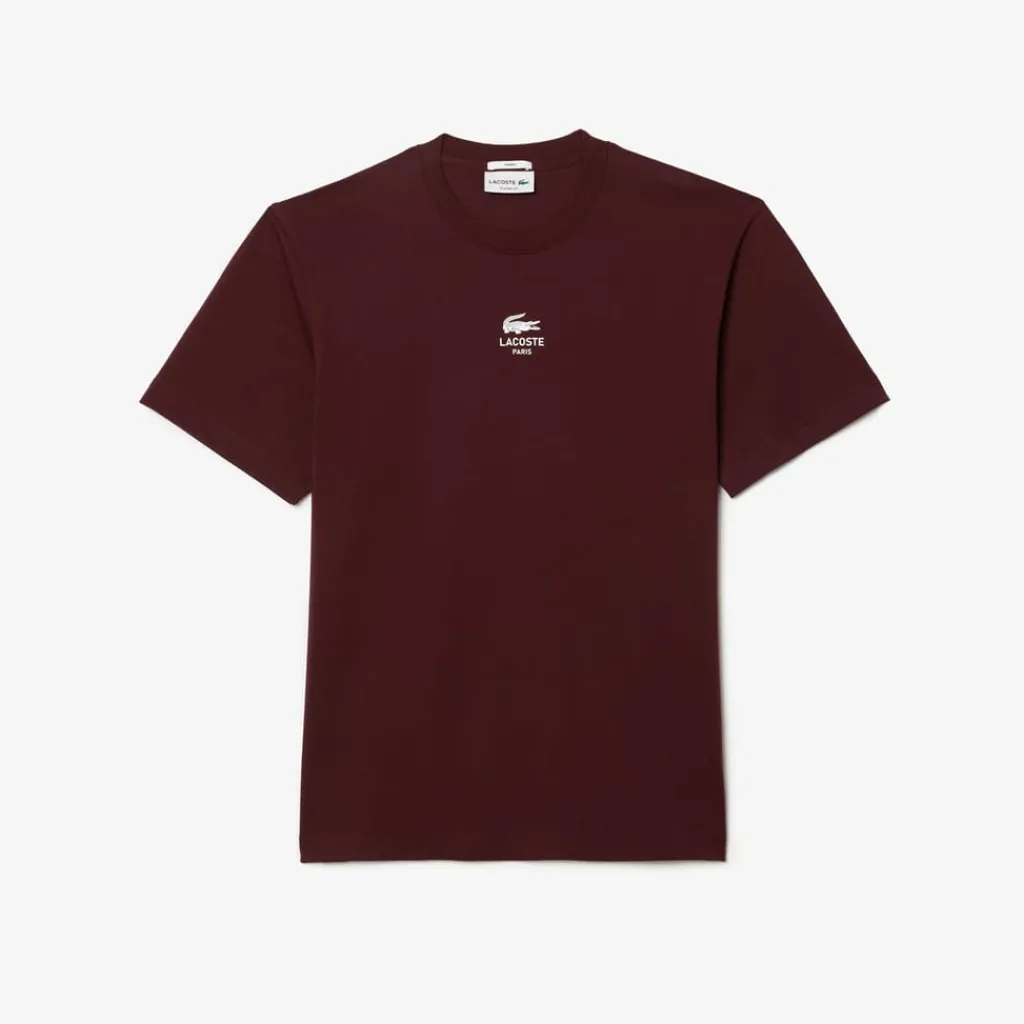 T-Shirts And Vests*Lacoste Signature Print Cotton T-Shirt in red maroon