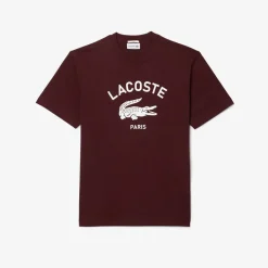 T-Shirts And Vests*Lacoste Signiature Print Cotton T-Shirt in red maroon