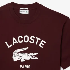 T-Shirts And Vests*Lacoste Signiature Print Cotton T-Shirt in red maroon