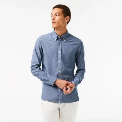 Shirts*Lacoste Slim Fit Concealed Placket Poplin Shirt in Blue
