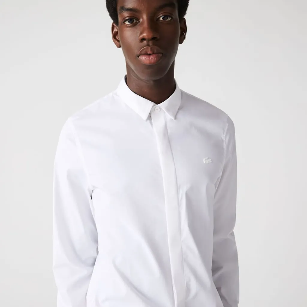 Shirts*Lacoste Slim Fit Concealed Placket Poplin Shirt in White