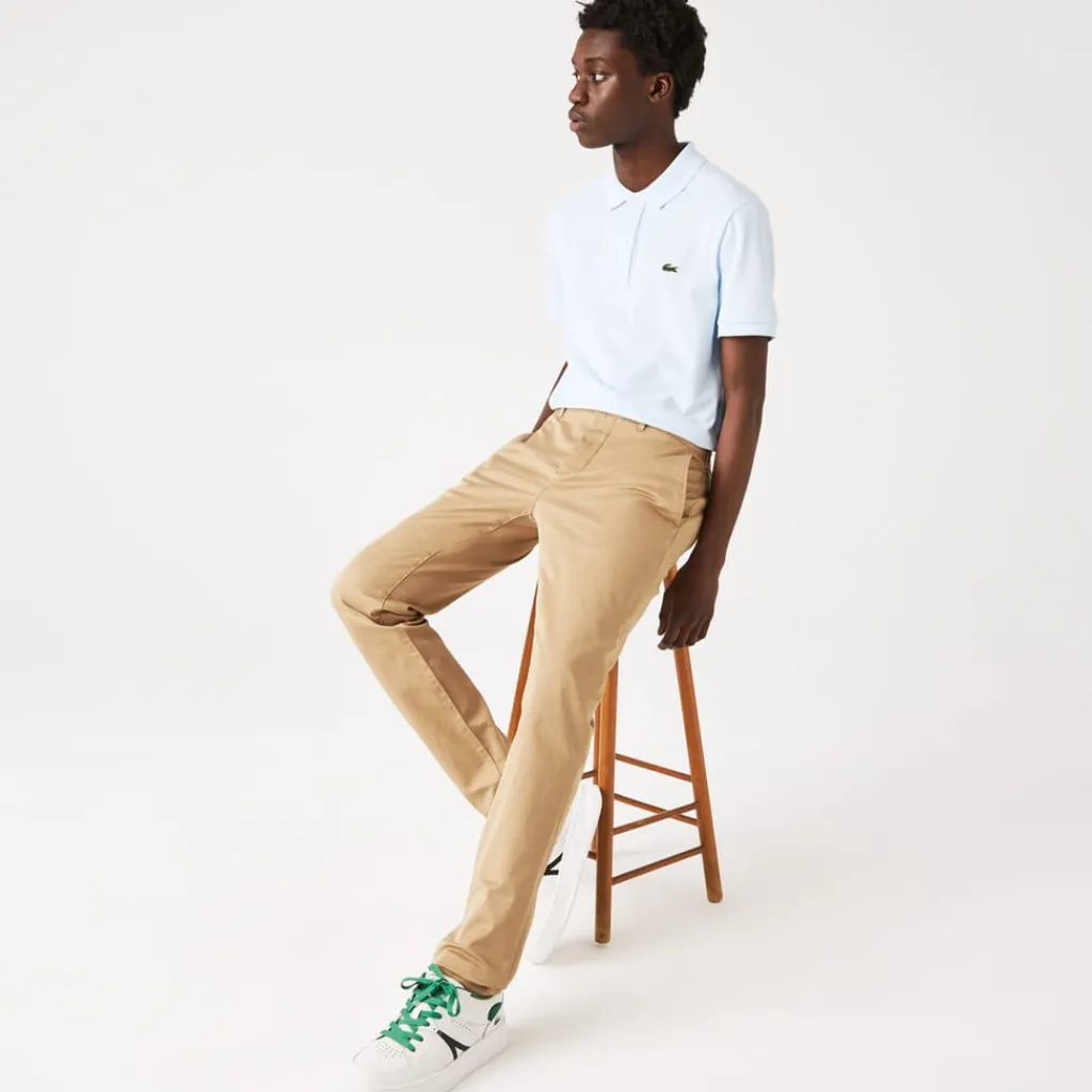 Trousers*Lacoste Slim Fit Stretch Cotton Chinos in Beige