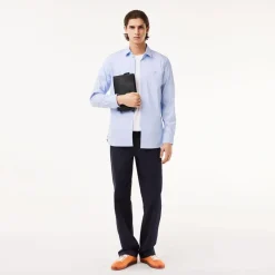 Shirts*Lacoste Slim Fit Striped Stretch Poplin Shirt in Light Blue