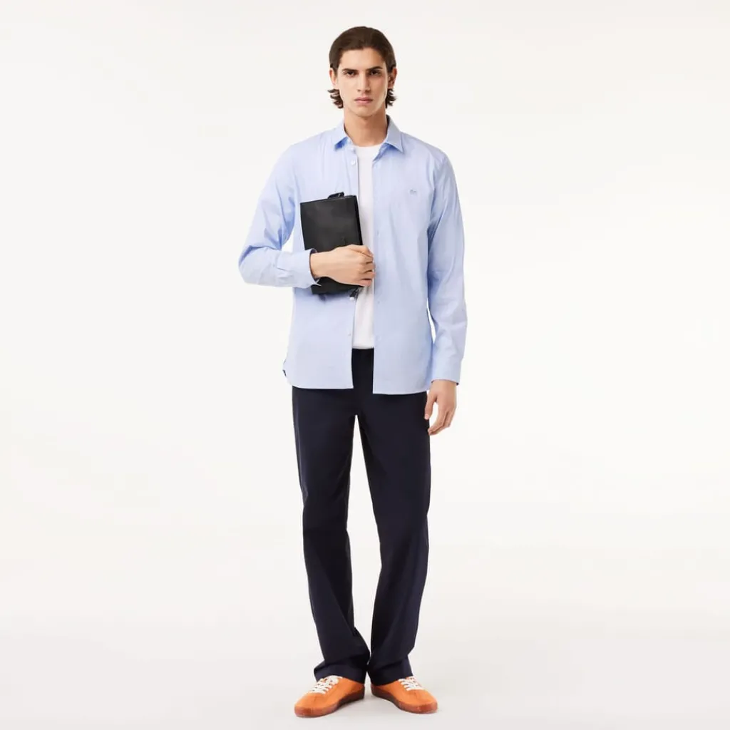 Shirts*Lacoste Slim Fit Striped Stretch Poplin Shirt in Light Blue