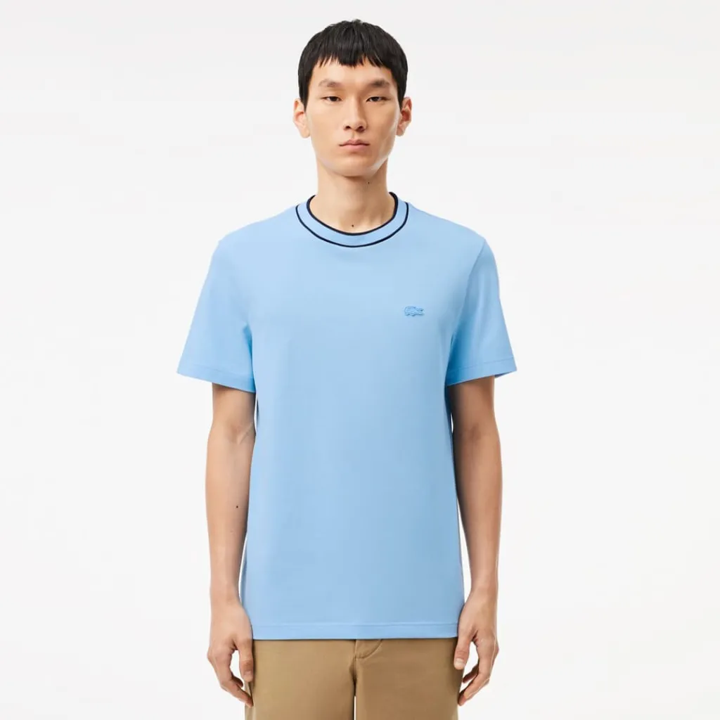 T-Shirts And Vests*Lacoste Stretch Piqué Stripe Collar T-Shirt in Light Blue
