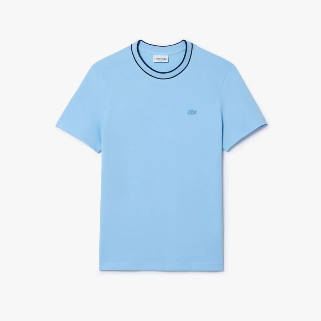 T-Shirts And Vests*Lacoste Stretch Piqué Stripe Collar T-Shirt in Light Blue