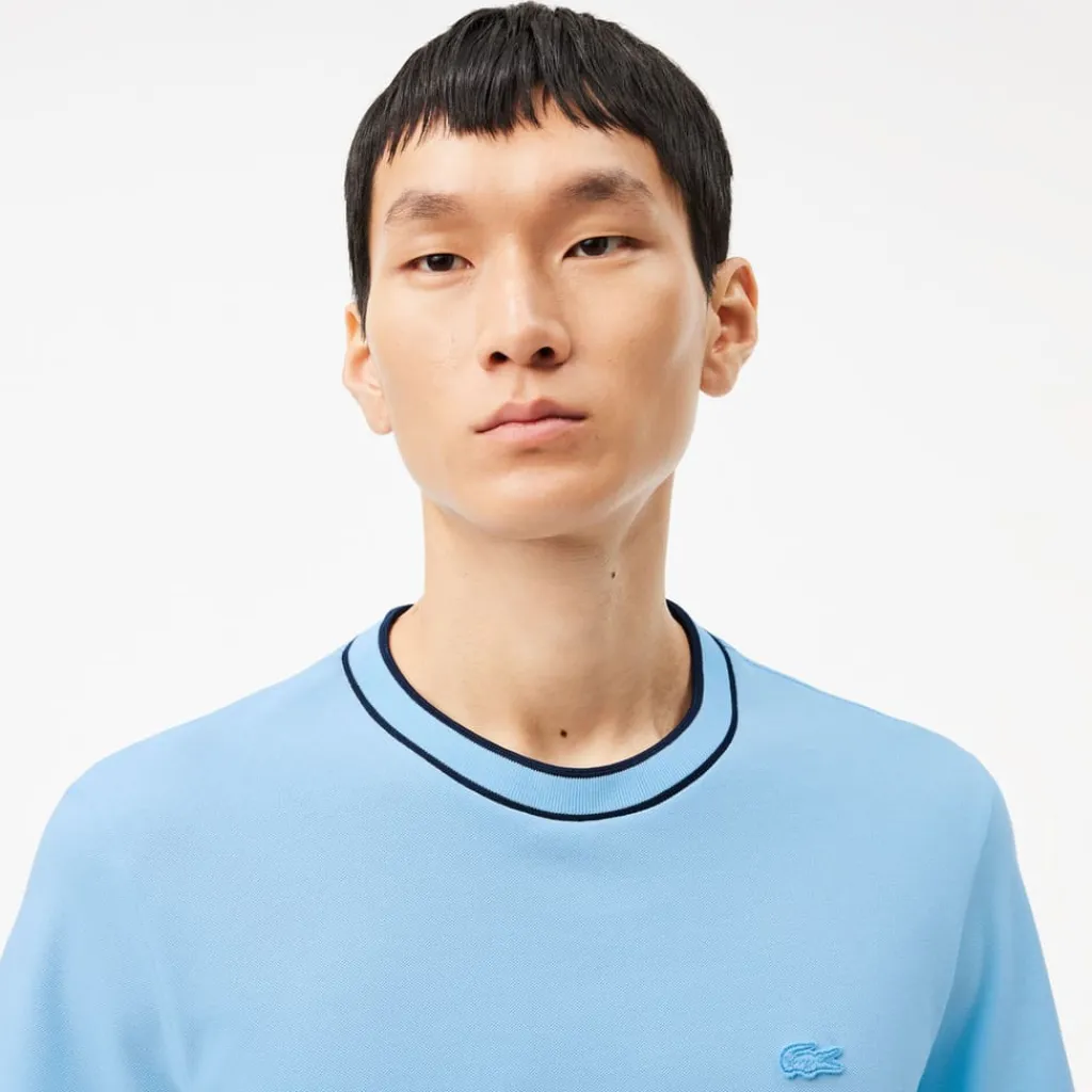 T-Shirts And Vests*Lacoste Stretch Piqué Stripe Collar T-Shirt in Light Blue