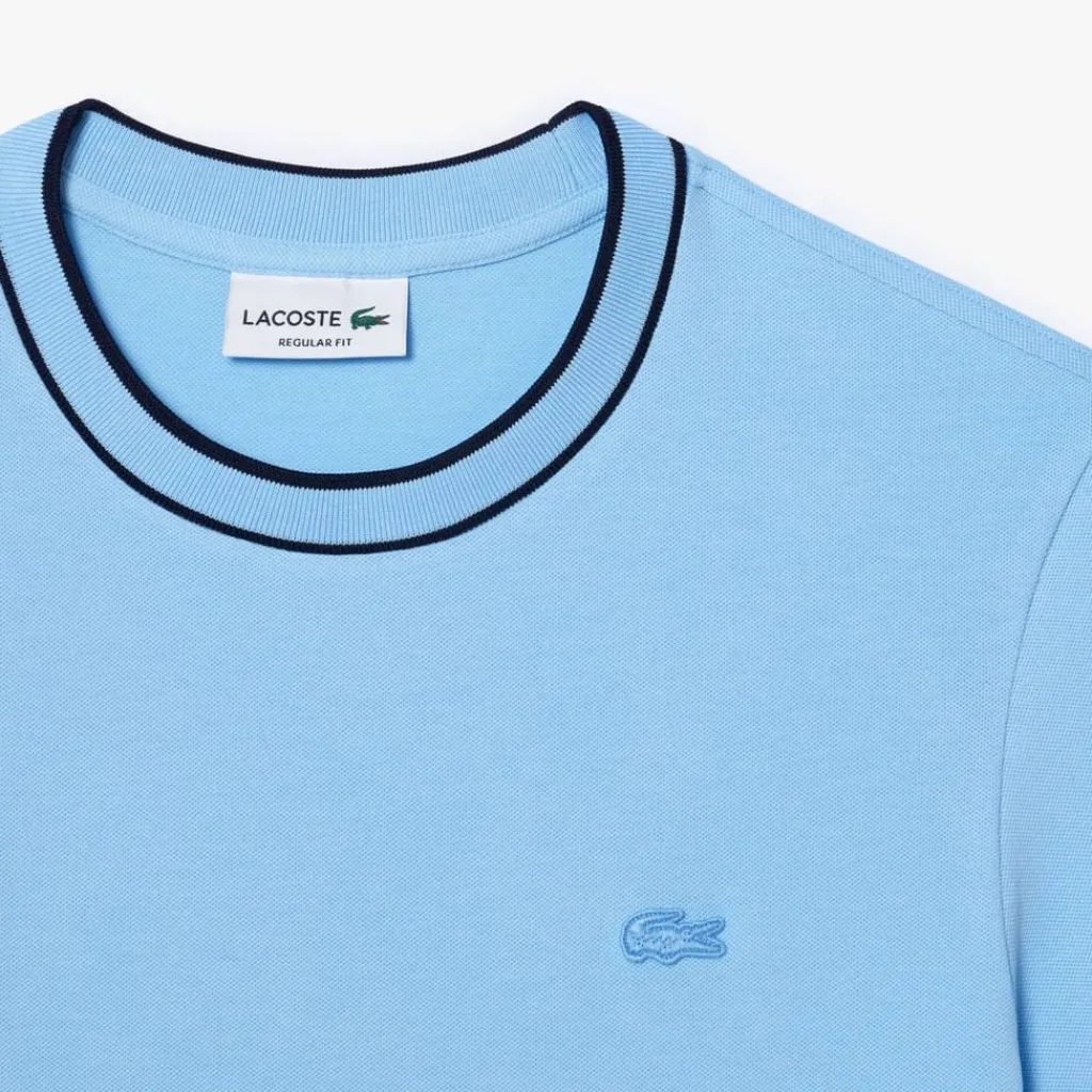T-Shirts And Vests*Lacoste Stretch Piqué Stripe Collar T-Shirt in Light Blue