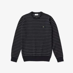 Sweatshirts*Lacoste Striped Textured Cotton Sweatshirt in Navy