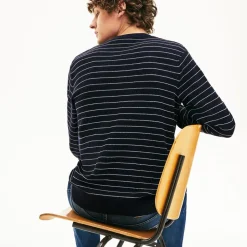 Sweatshirts*Lacoste Striped Textured Cotton Sweatshirt in Navy